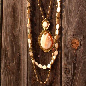 Layered Gold & Mother of Pearl Statement Necklace